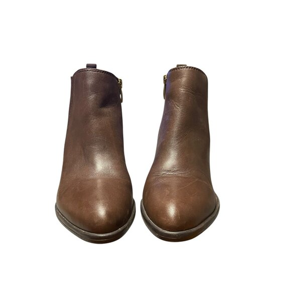 Franco Sarto Brown Leather Ankle Boots Size 7 With Block Heel & Side Zippers - Picture 11 of 12